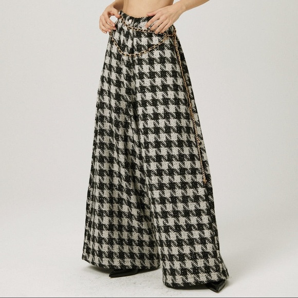 Houndstooth tweed high waisted wide leg pants - Picture 1 of 8